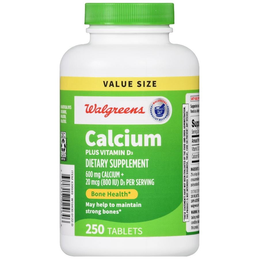 slide 2 of 5, Walgreens Calcium + Vitamin D3, 250 ct