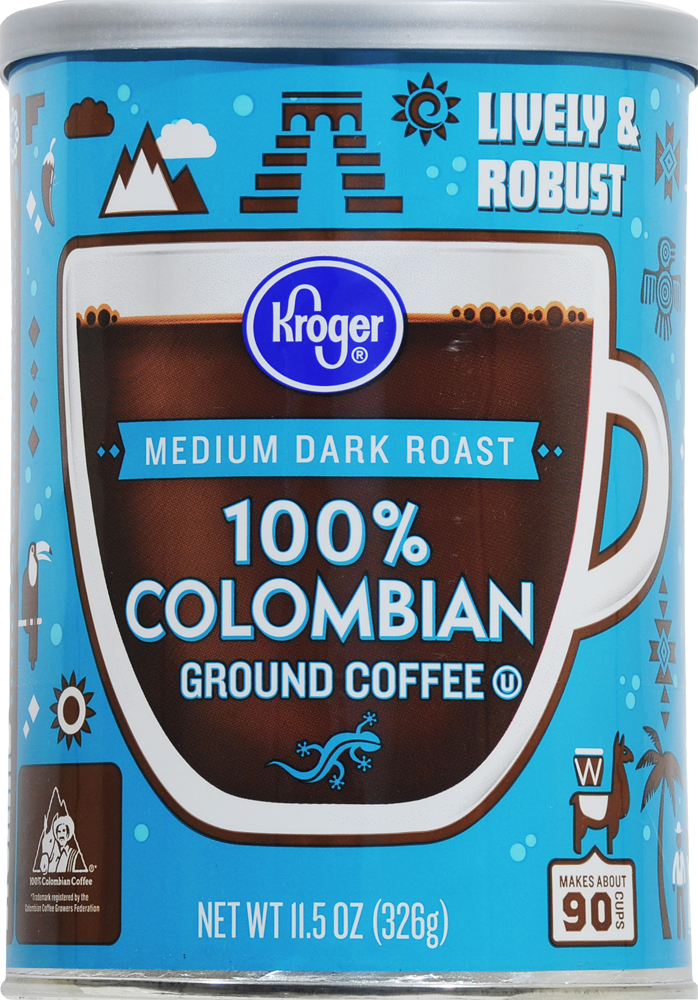 slide 2 of 3, Kroger 100% Colombian Medium Dark Roast Ground Coffee, 11.5 oz