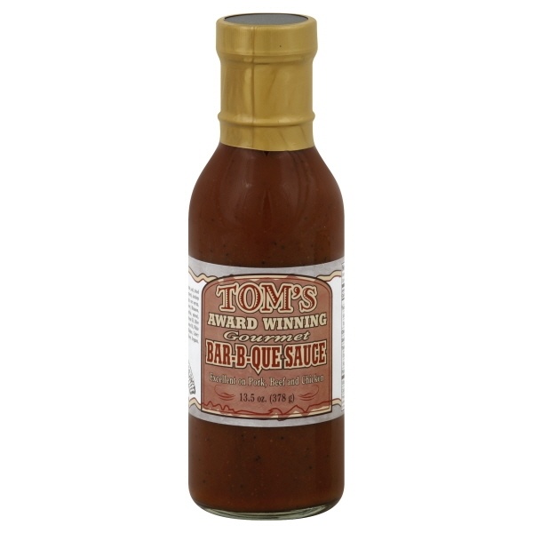 slide 1 of 1, Tom's Gourmet Bar-B-Que Sauce, 13.5 oz