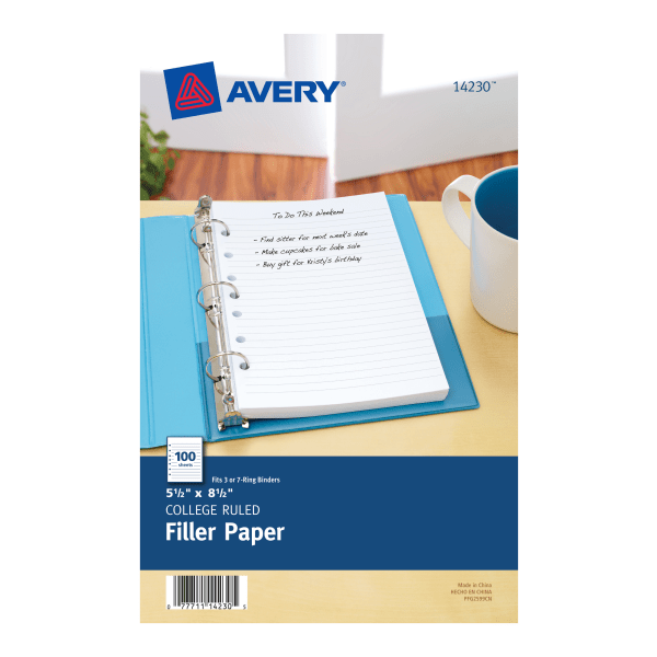 slide 1 of 5, Avery College Ruled Filler Paper White, 100 ct