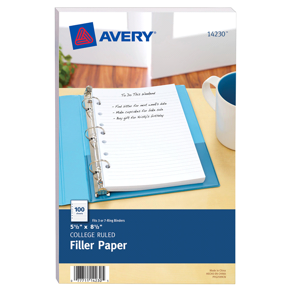 slide 1 of 5, Avery College Ruled Filler Paper White, 100 ct