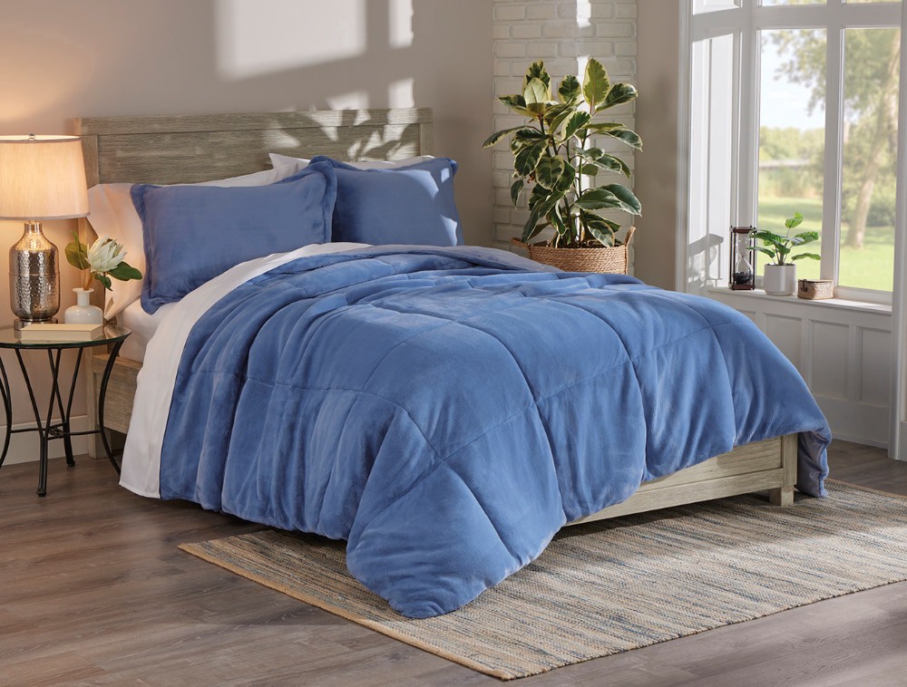 slide 1 of 1, Hd Designs Microplush Comforter Set F/Q- Blue, Full/Queen Size