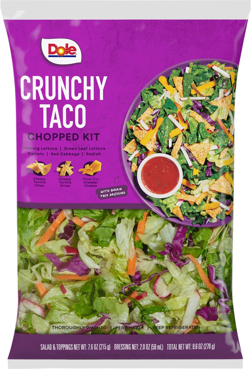 slide 7 of 8, Dole Crunchy Taco Chopped Salad Kit with Birria Taco Dressing, 9.6 oz