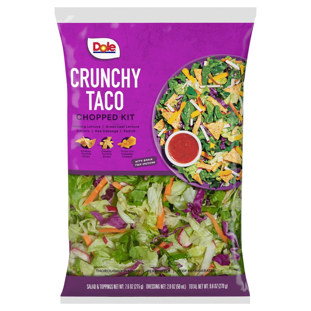 slide 4 of 8, Dole Crunchy Taco Chopped Salad Kit with Birria Taco Dressing, 9.6 oz