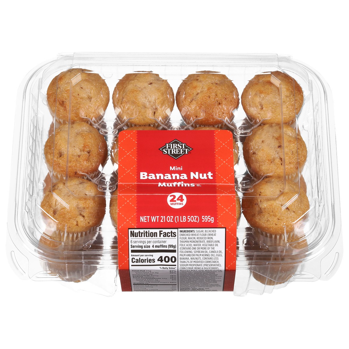 slide 4 of 4, First Street Banana Nut Mini Muffins, 21 oz