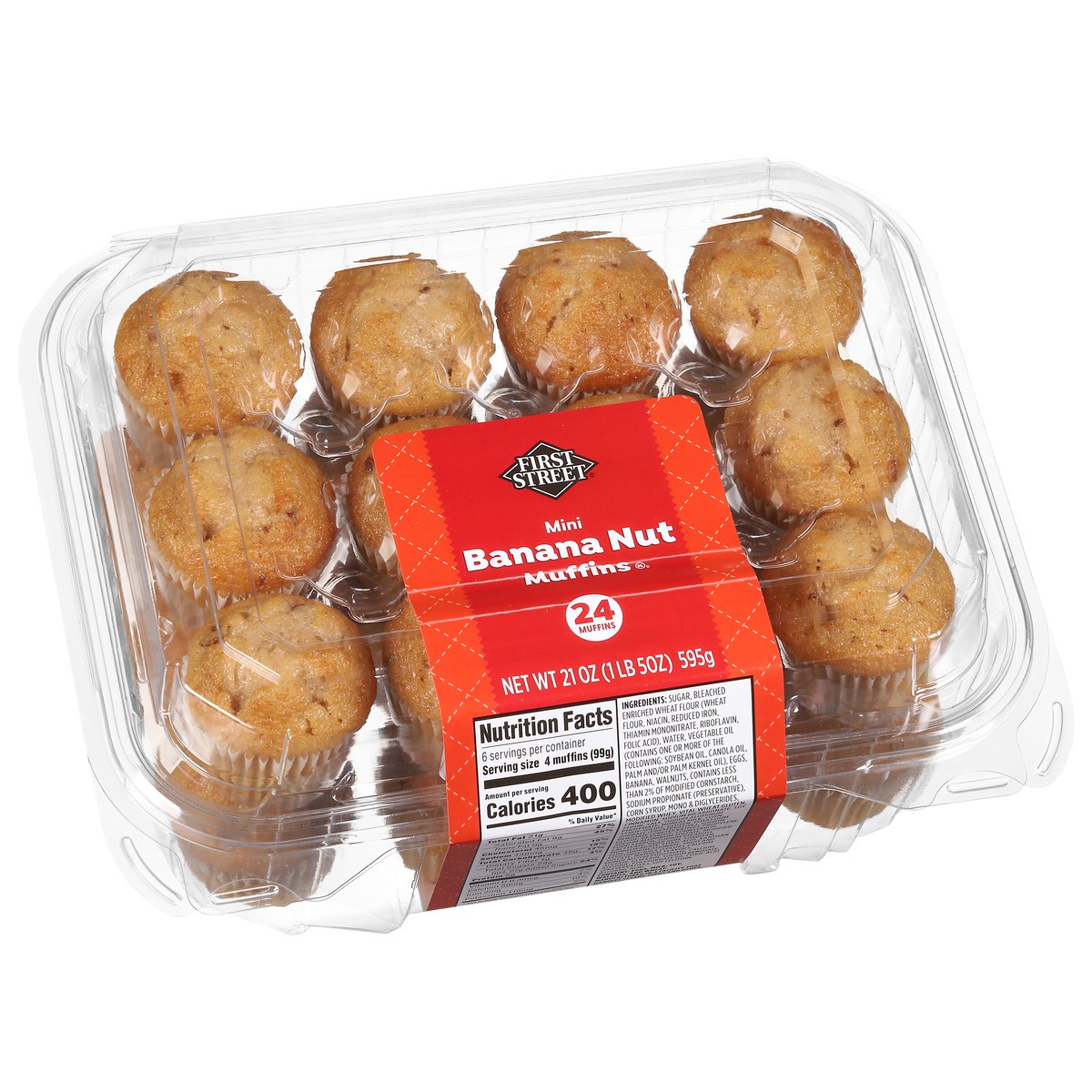 slide 3 of 4, First Street Banana Nut Mini Muffins, 21 oz