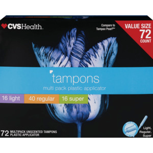 slide 1 of 1, CVS Health Unscented Plastic Tampons Multi Pack, 72 ct
