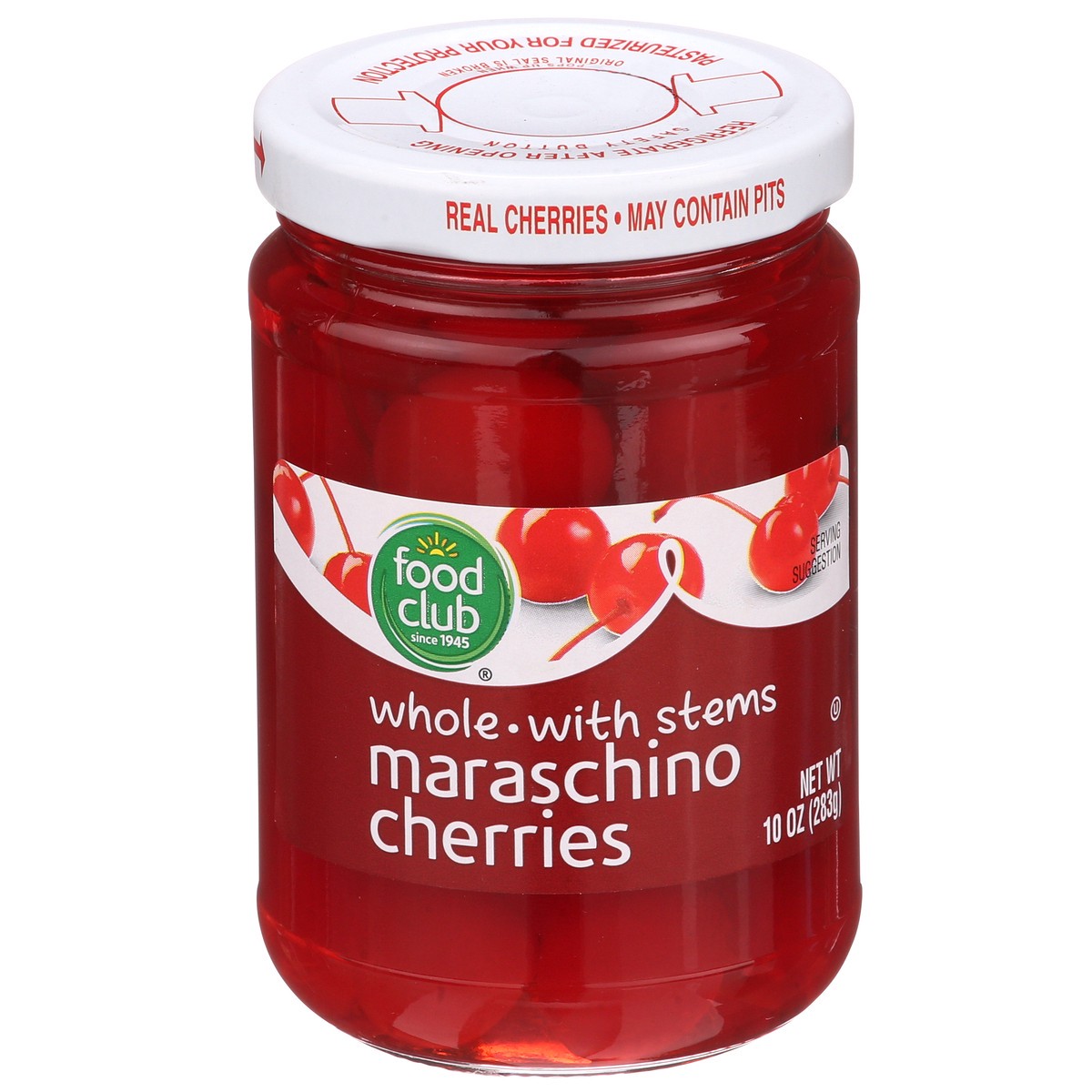 slide 1 of 9, Food Club Maraschino Cherries with Stems, 10 oz