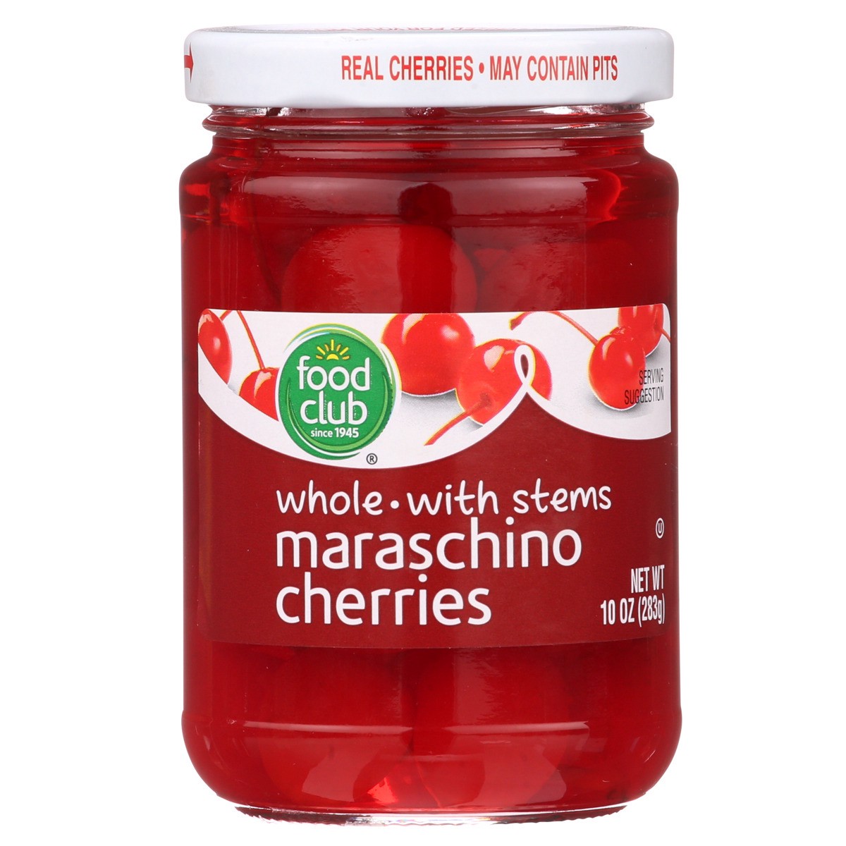 slide 8 of 9, Food Club Maraschino Cherries with Stems, 10 oz