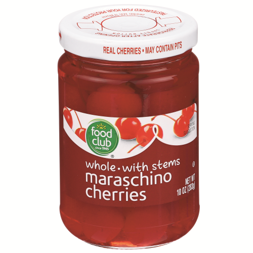 slide 1 of 1, Food Club Maraschino Cherries with Stems, 10 oz