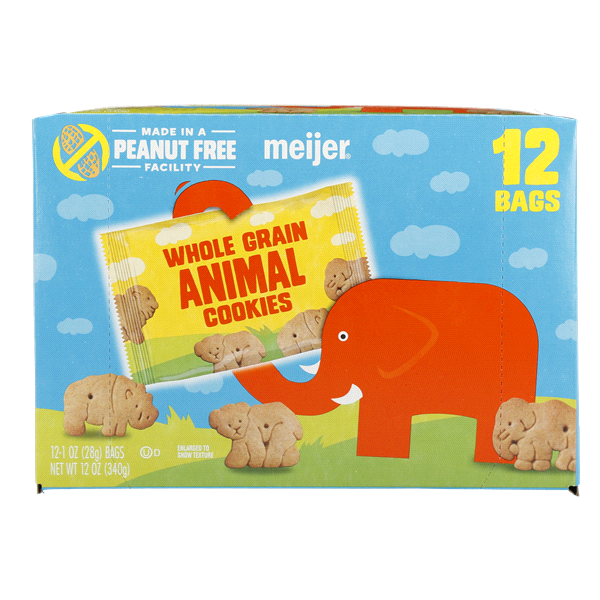 slide 1 of 1, Meijer Whole Grain Animal Cookies, 12 ct; 1 oz