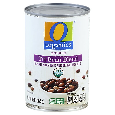 slide 1 of 1, O Organics Three Bean Blend, 15 oz