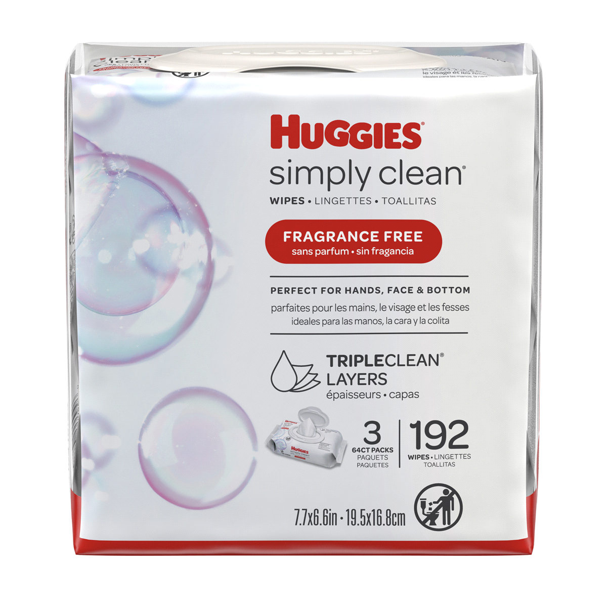 slide 1 of 1, Huggies Simply Clean Unscented Baby Wipes, 3 pk; 64 ct