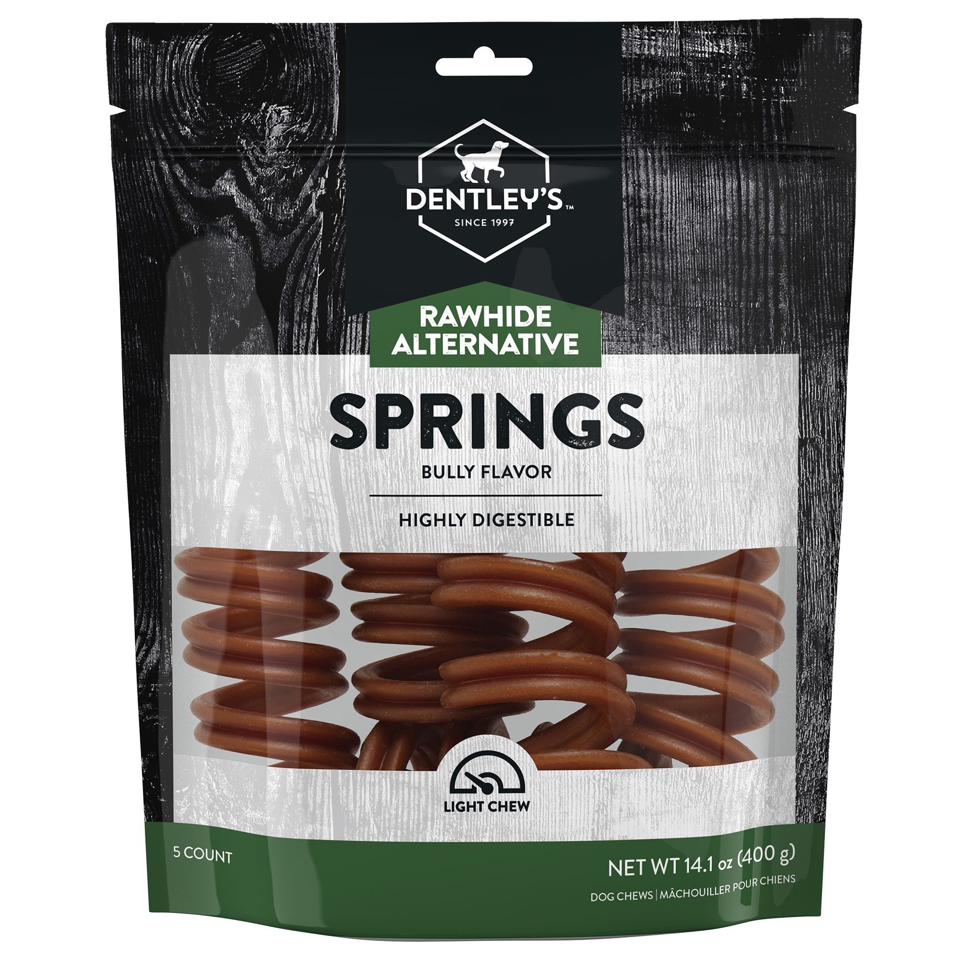 slide 1 of 1, Dentley's Rawhide Alternative Springs Bully 5 Count 14.1 OZ, 5 ct
