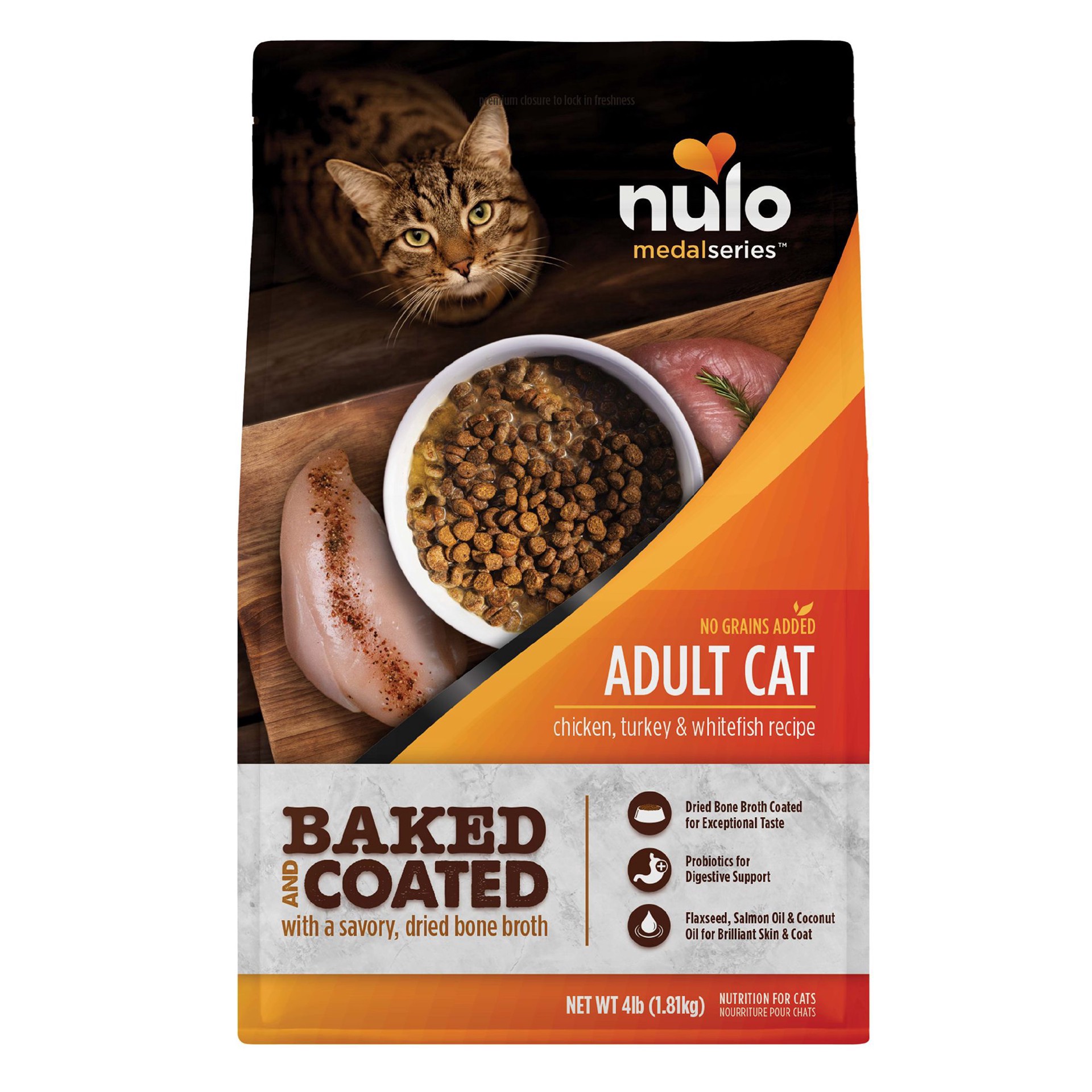 slide 1 of 1, Nulo Baked and Coated Adult Cat Food - Grain Free, Chicken, Turkey & Whitefish, 4 lb