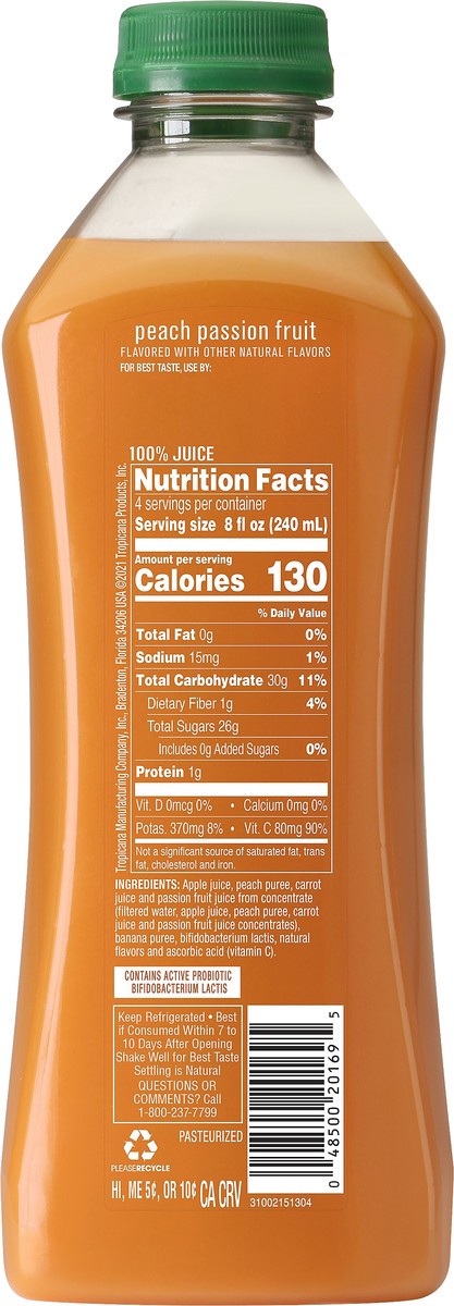 slide 6 of 7, Tropicana Essentials Probiotics Peach Passion Fruit Juice - 32 oz, 32 fl oz