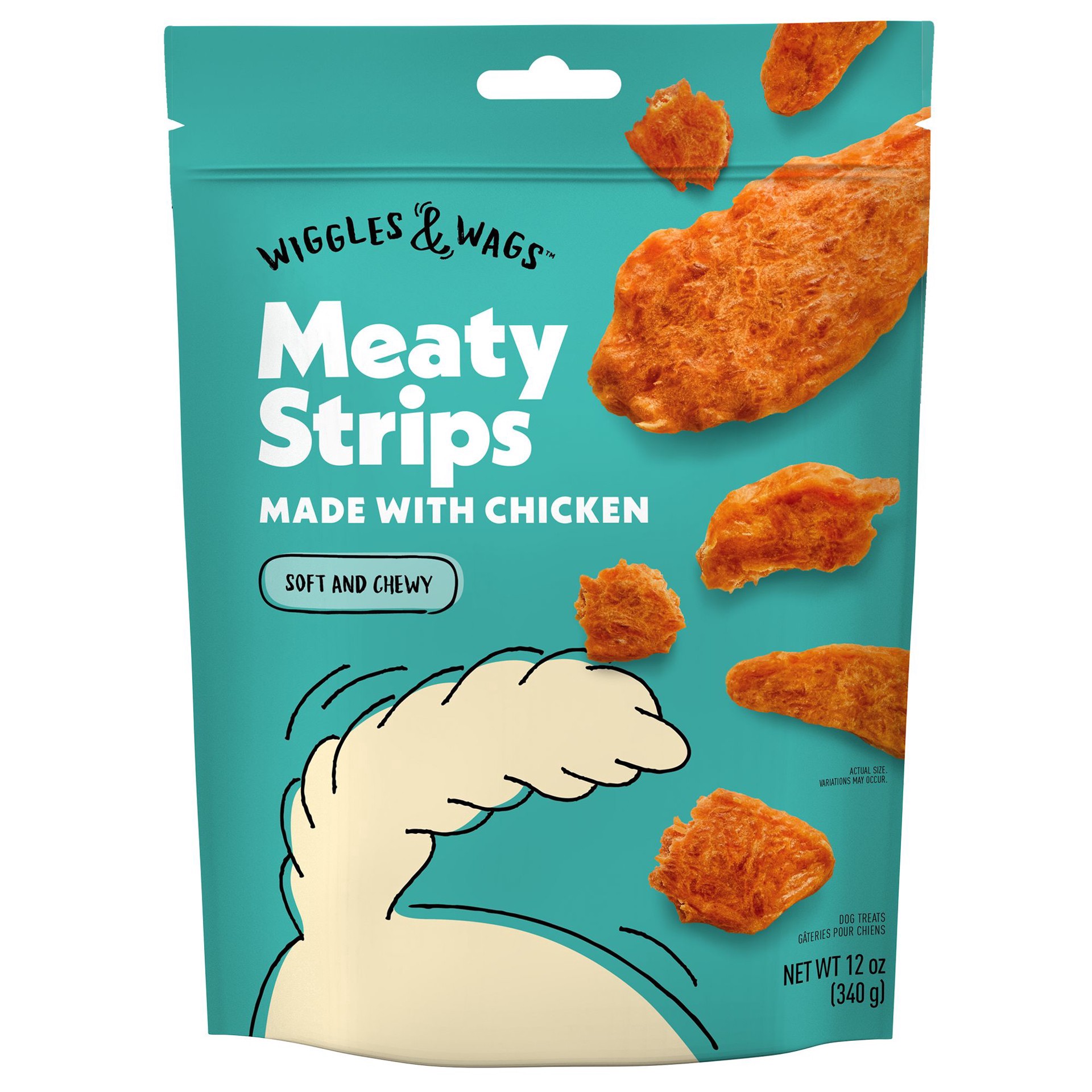 slide 1 of 1, Wiggles & Wags Chicken Meaty Strips Dog Treats 12 OZ, 12 oz