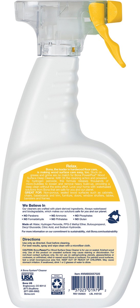 slide 2 of 7, Bona PowerPlus Wood Surface Deep Cleaner Spray 22 Fl Oz, 22 fl oz