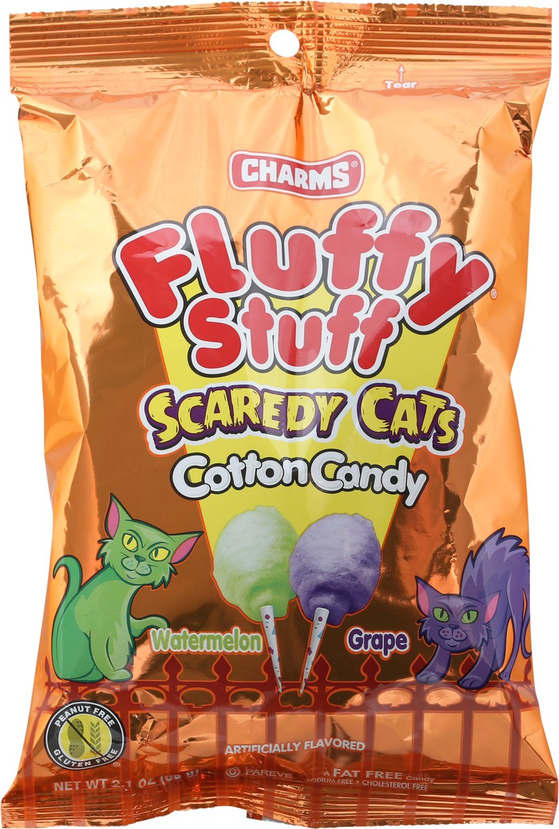 slide 6 of 9, Charms Fluffy Stuff Scaredy Cats Watermelon & Grape Cotton Candy, Halloween, 2.1 oz