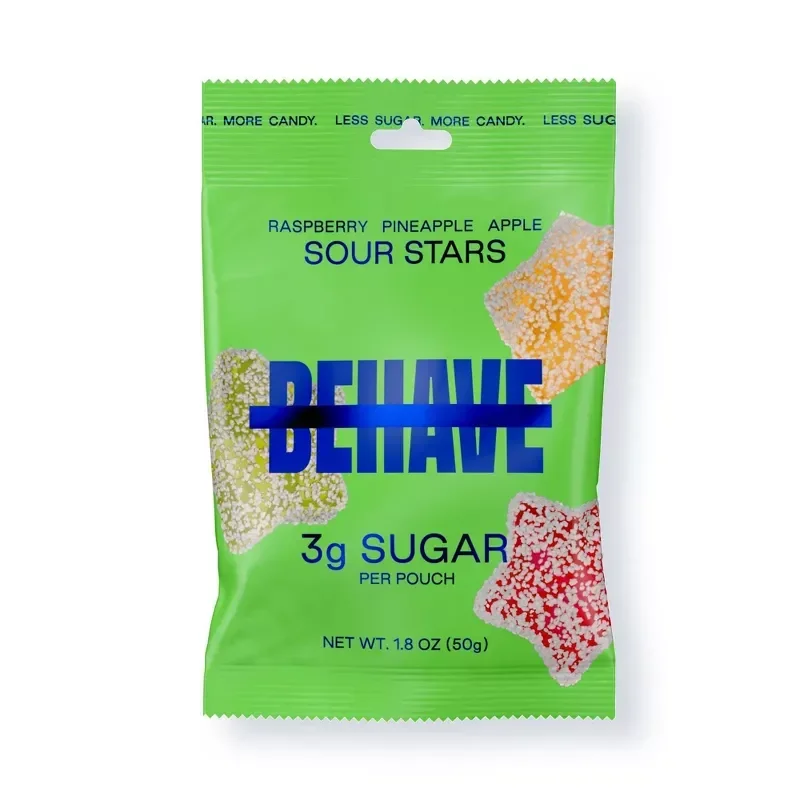 slide 1 of 7, Behave Sour Stars Pineapple Raspberry Apple, 1.8 oz