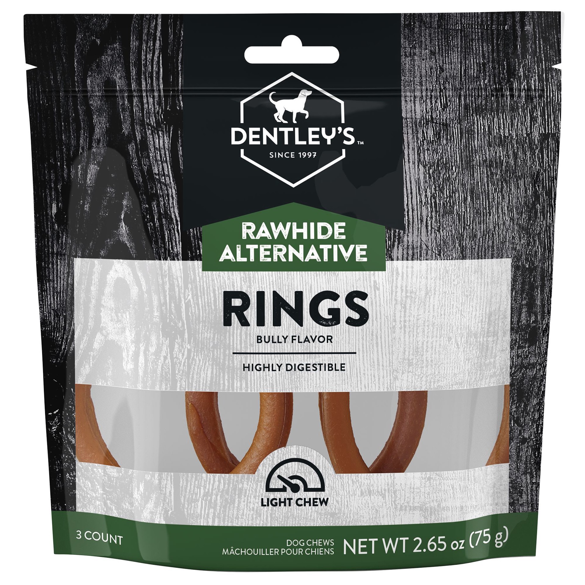 slide 1 of 1, Dentley's Rawhide Alternative Rings Bully, 3 ct