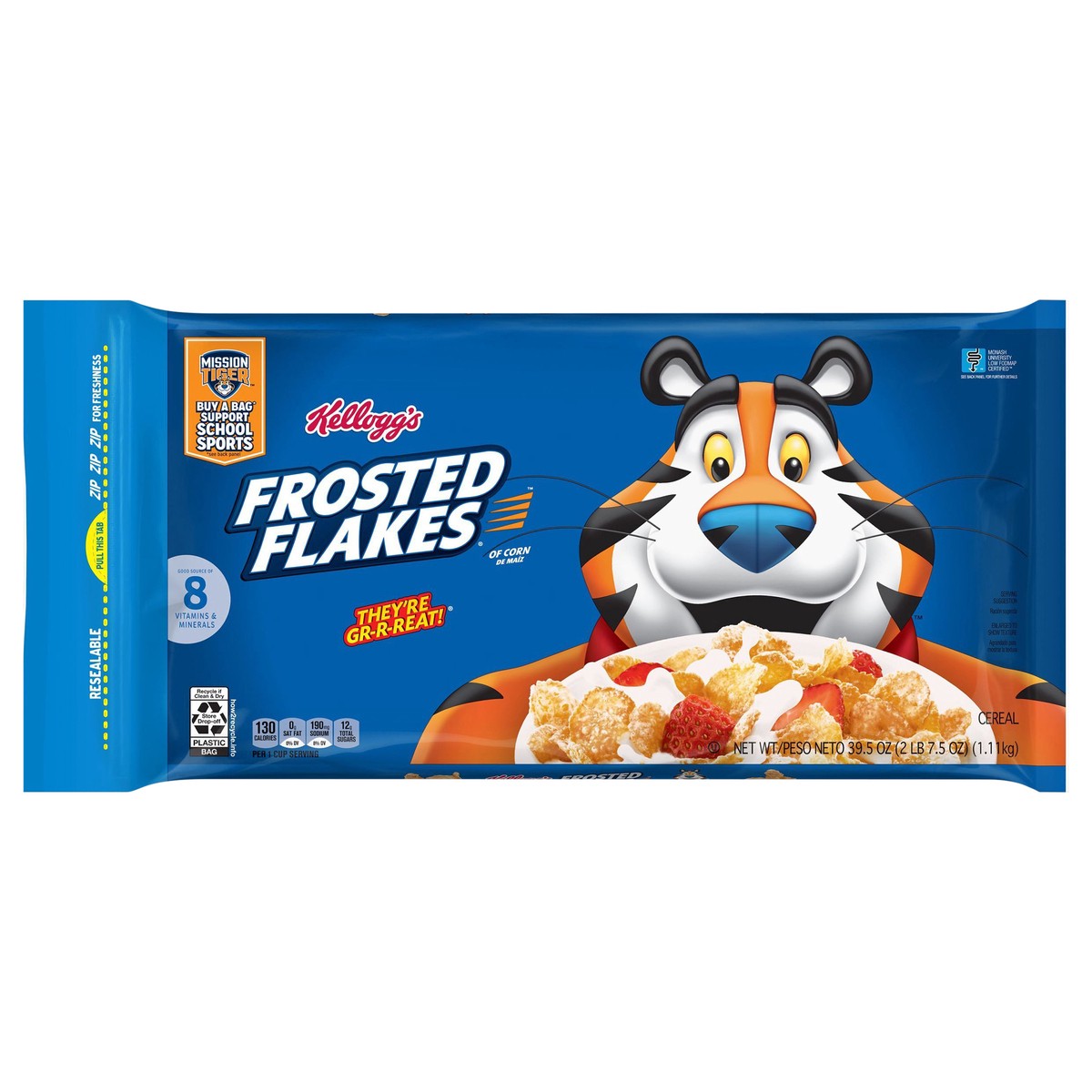 slide 1 of 5, Frosted Flakes Kellogg's Frosted Flakes Cold Breakfast Cereal Original, 39.5 oz, 39.50 oz
