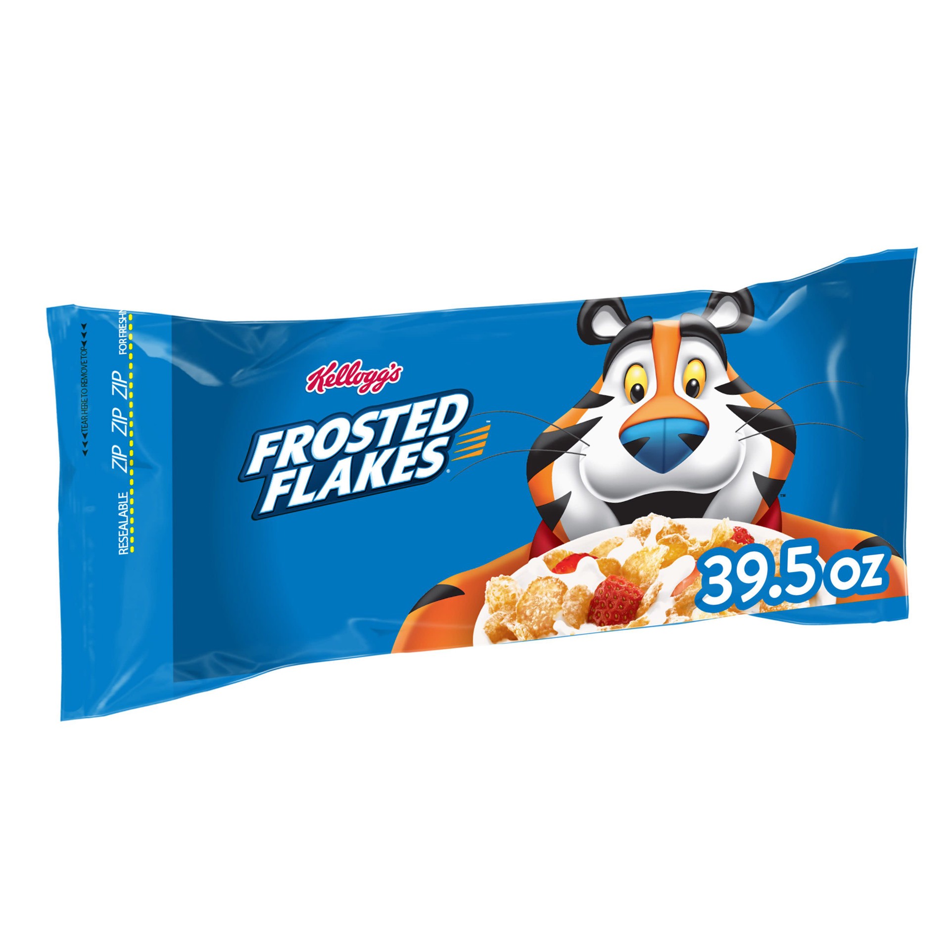 slide 1 of 5, Frosted Flakes Kellogg's Frosted Flakes Cold Breakfast Cereal, 8 Vitamins and Minerals, Kids Snacks, Original, 39.5oz Bag, 1 Bag, 39.50 oz