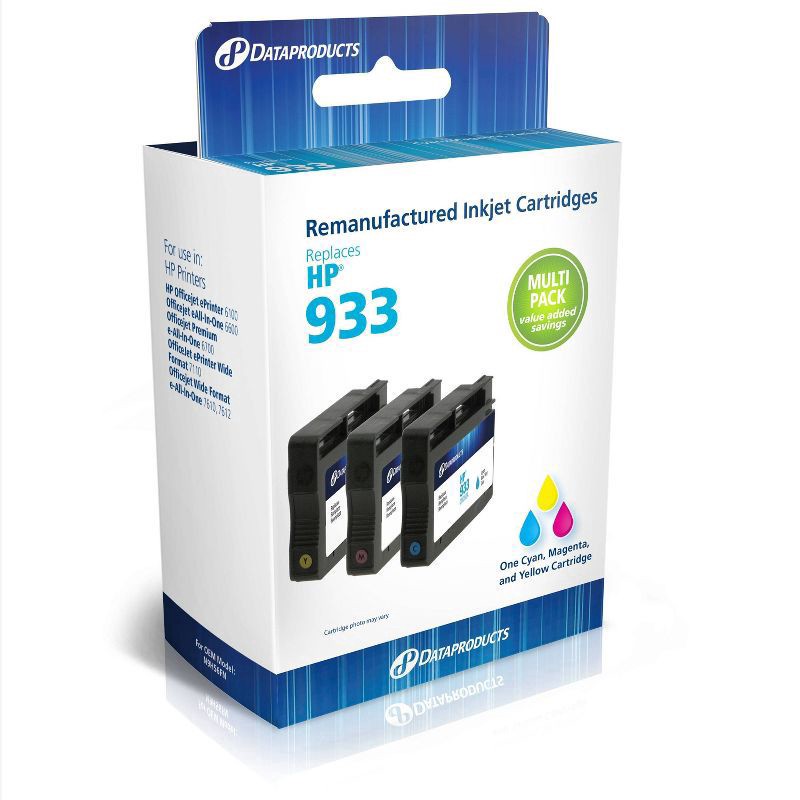 slide 1 of 3, Dataproducts Remanufactured Cyan/Magenta/Yellow 3-Pack Standard Ink Cartridges - Compatible with HP 933 Ink Series (N9H56FN) - Dataproducts, 1 ct