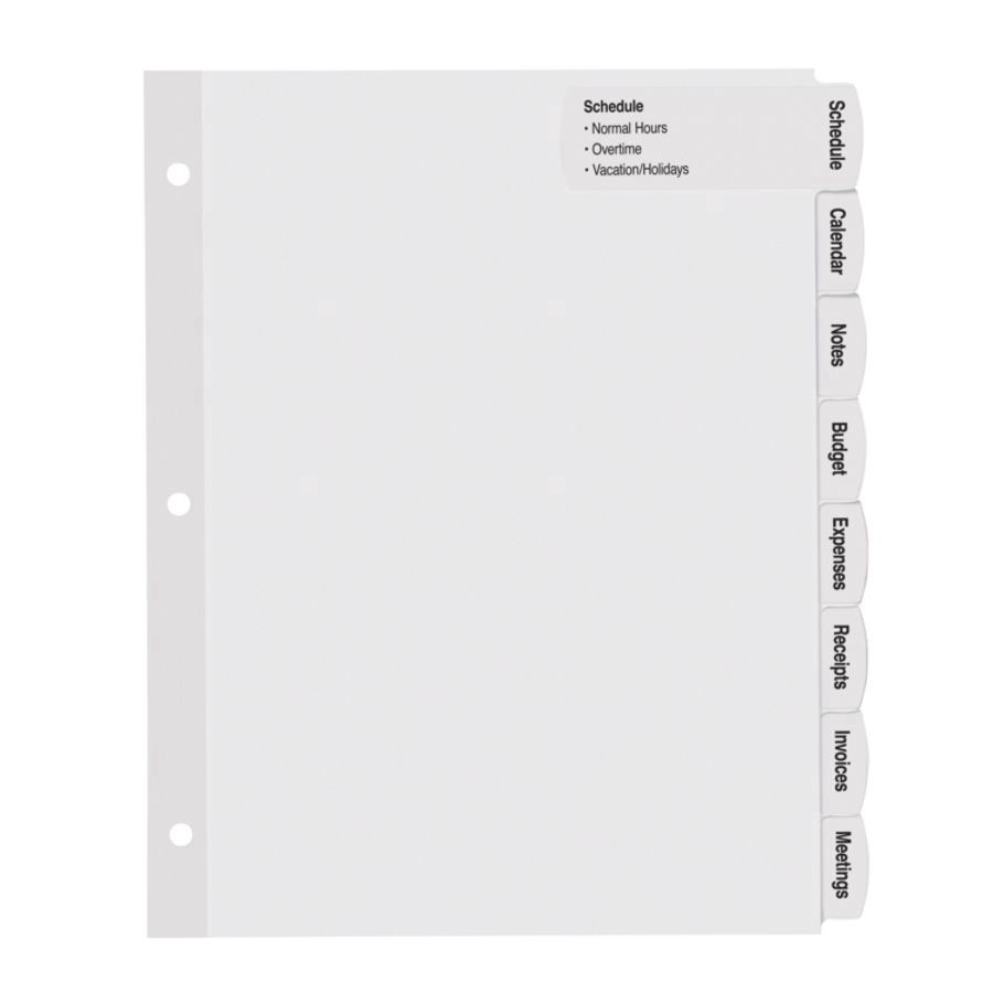 slide 5 of 10, Avery Big Tab Printable Large Label Dividers with Easy Peel, White, 8-Tab, 4 ct; 8 1/2 in x 11 in