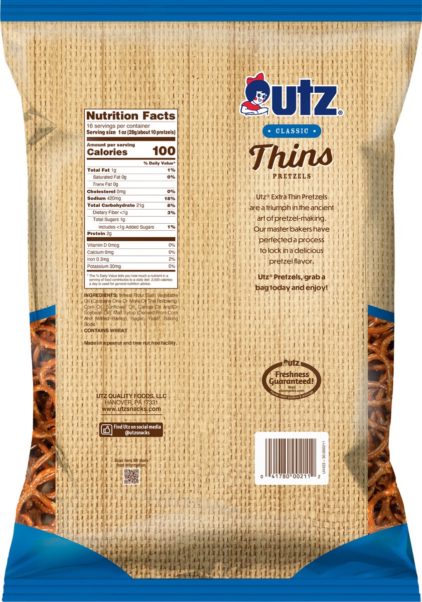 slide 5 of 7, Utz 16 oz Utz Extra Thins Pretzels, 16 oz