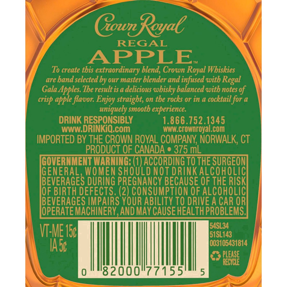 slide 5 of 13, Crown Royal Regal Apple Flavored Whisky, 375 mL, 375 ml