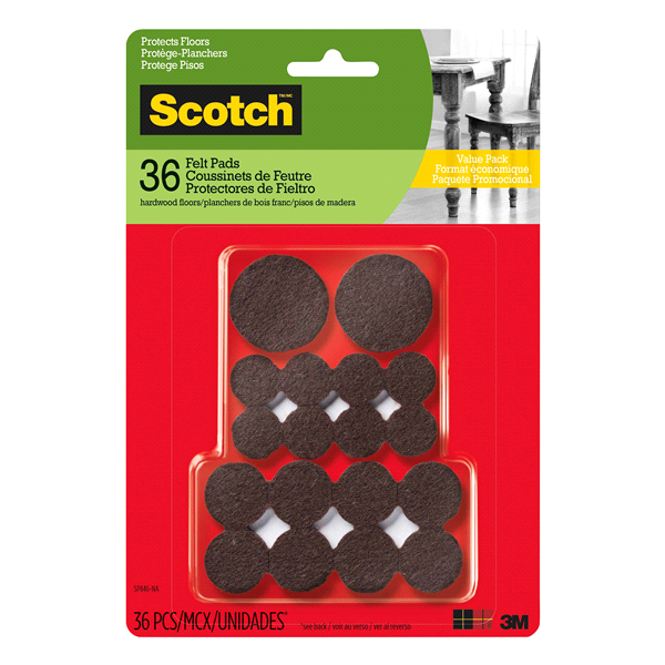 slide 1 of 1, Scotch Felt Pads Value Pack Brown, 36 ct