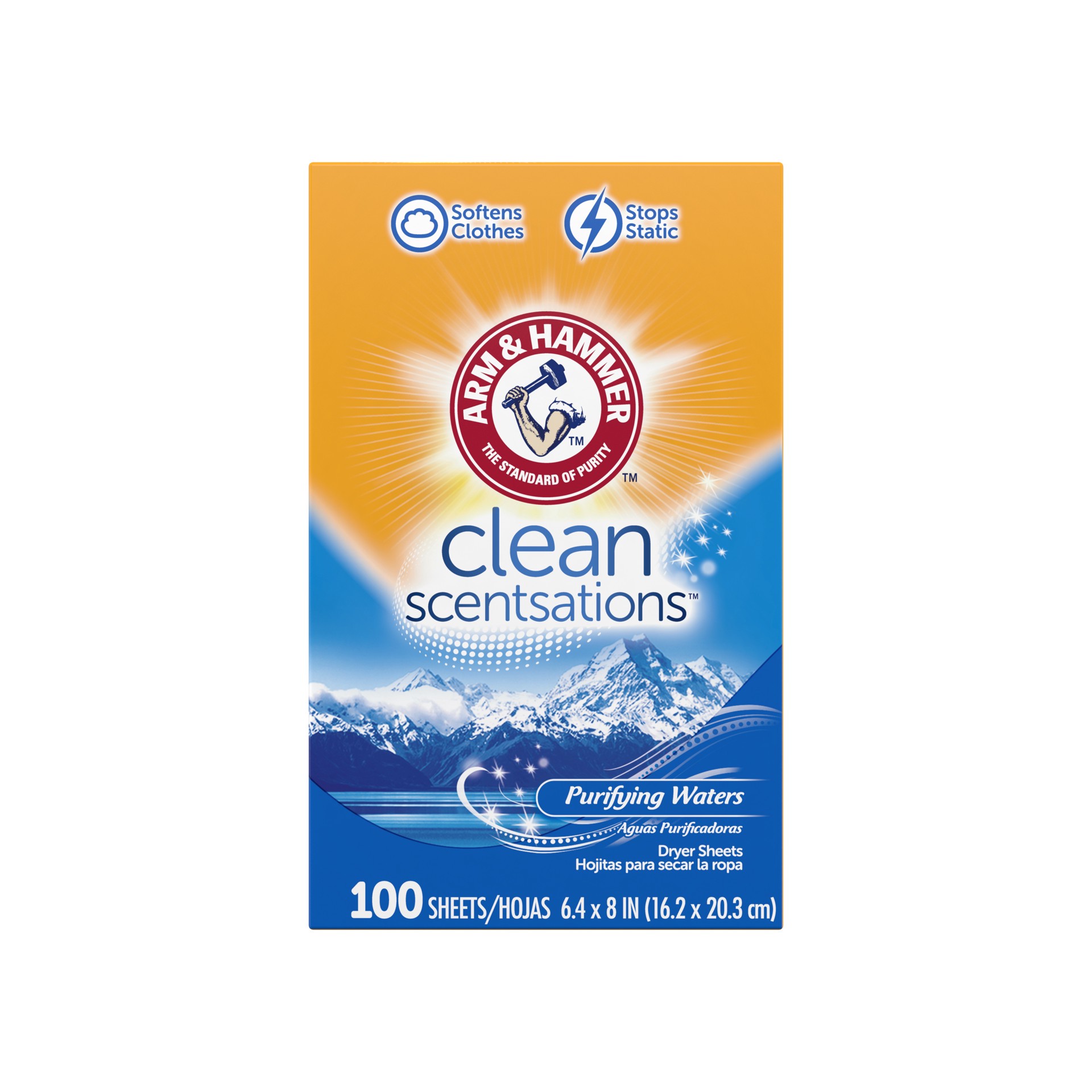 slide 1 of 9, ARM & HAMMER Fabric Softener Sheets, 100 sheets, Purifying Waters, 80 ct