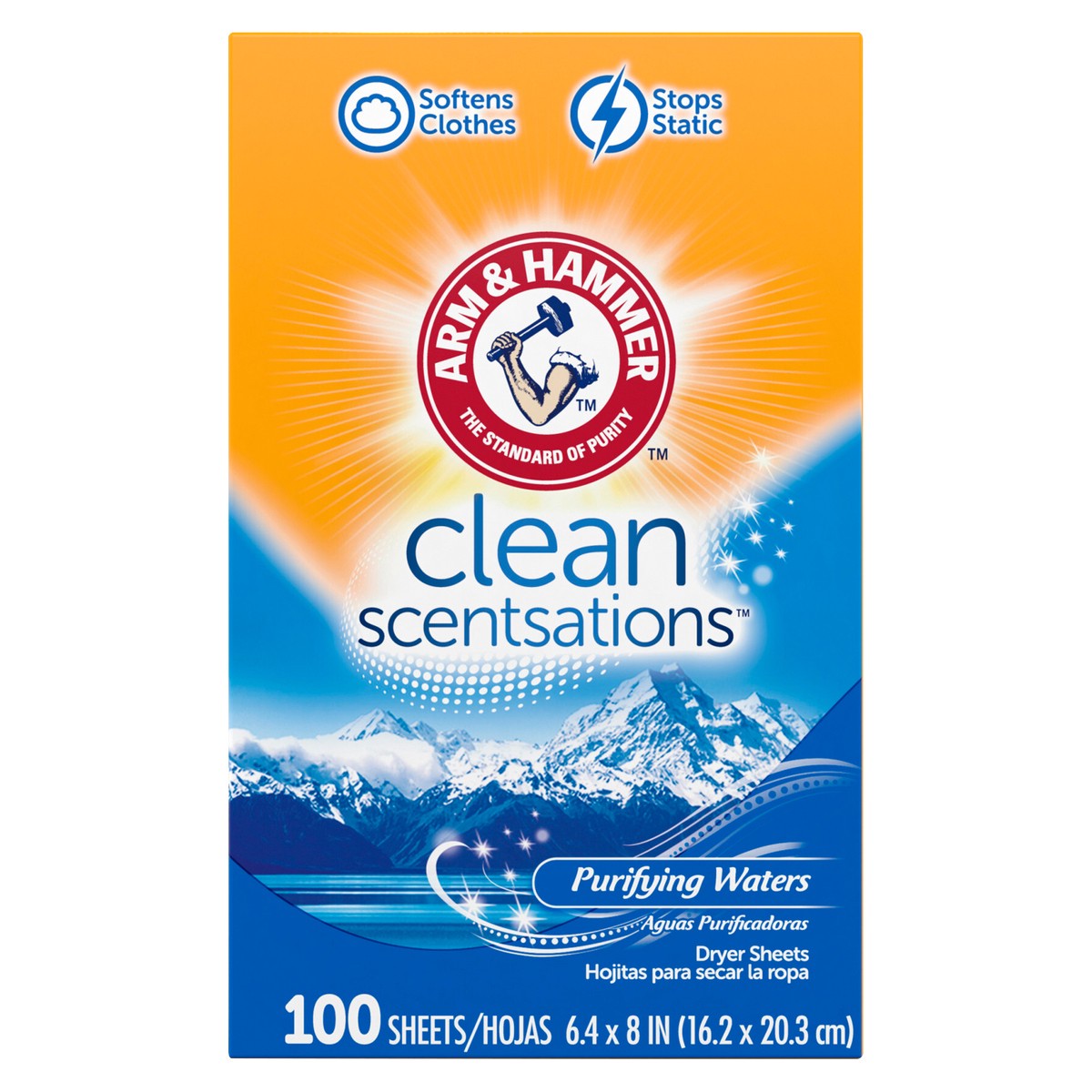 slide 1 of 9, ARM & HAMMER Fabric Softener Sheets, 100 sheets, Purifying Waters, 100 ct
