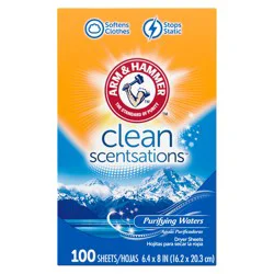 ARM & HAMMER Fabric Softener Sheets, 100 sheets, Purifying Waters