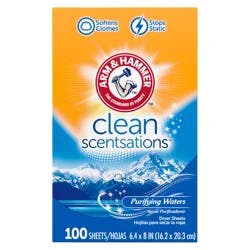 ARM & HAMMER Fabric Softener Sheets, 100 sheets, Purifying Waters