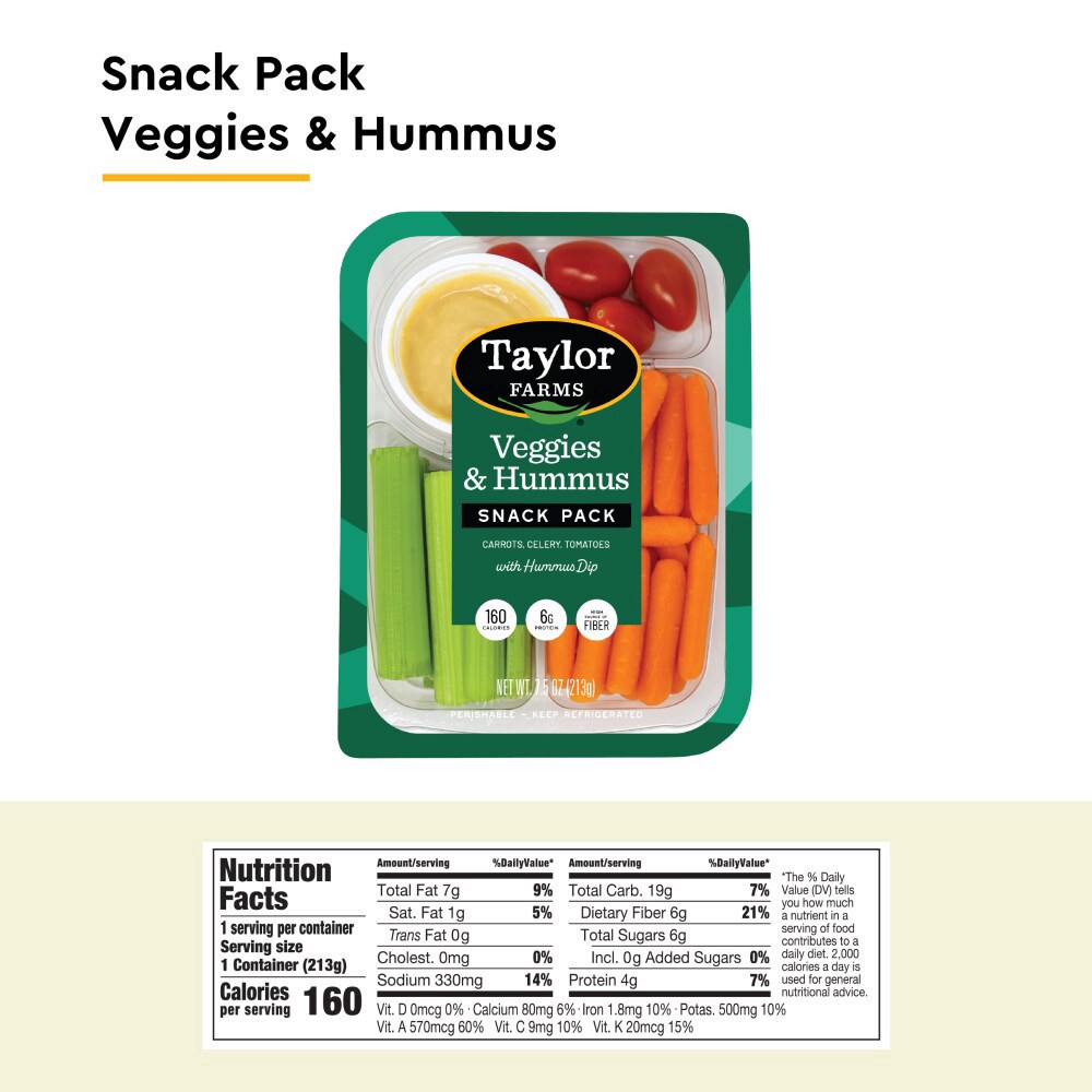 slide 5 of 5, Taylor Farms Veggies & Hummus Snack Tray, 7.5 oz