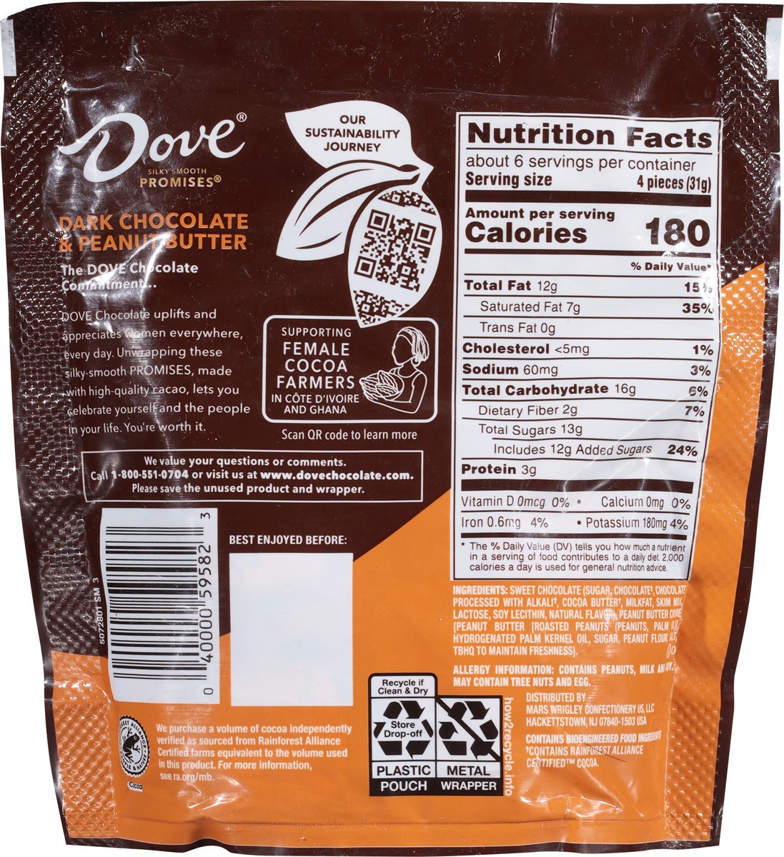 slide 9 of 13, Dove Promises Dark Chocolate & Peanut Butter Candy, 6.74 Oz Bag, 6.74 oz