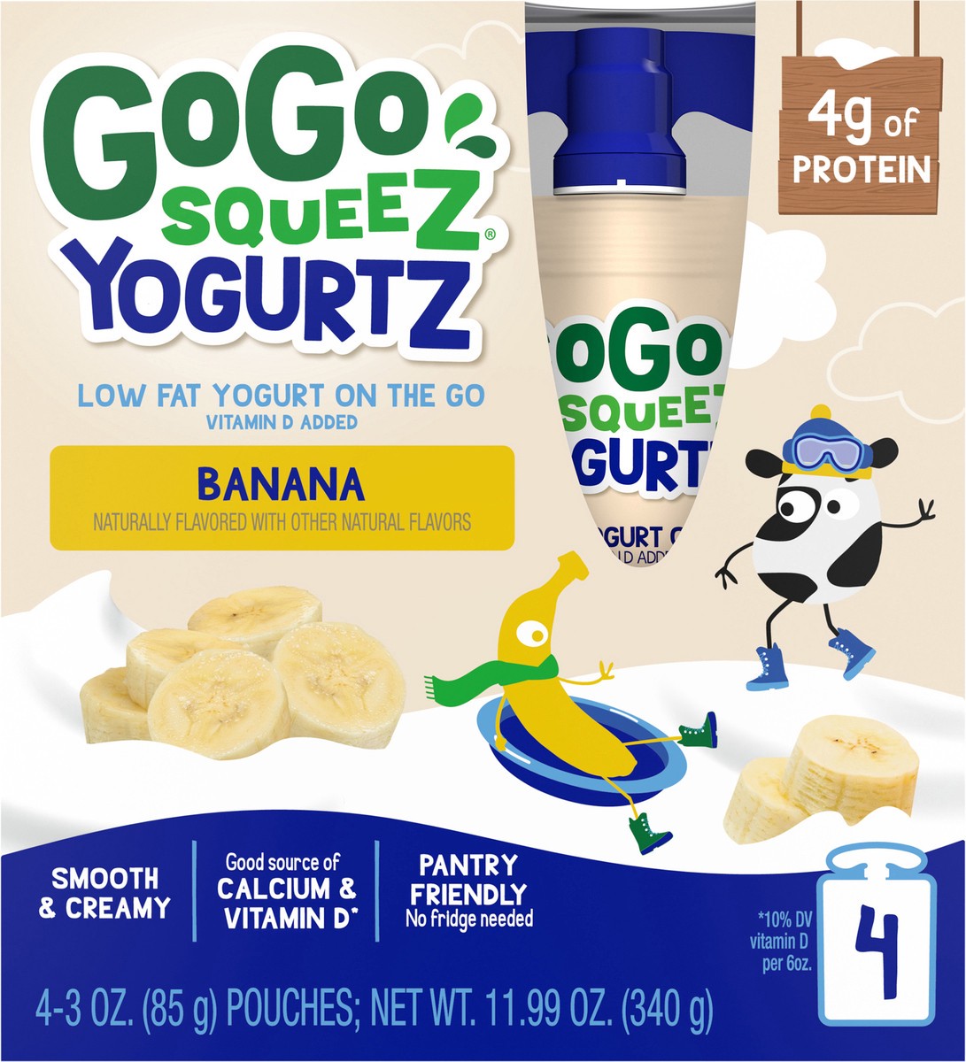 slide 2 of 11, GoGo squeeZ Low Fat Banana Yogurt 4-3 oz, 4 ct