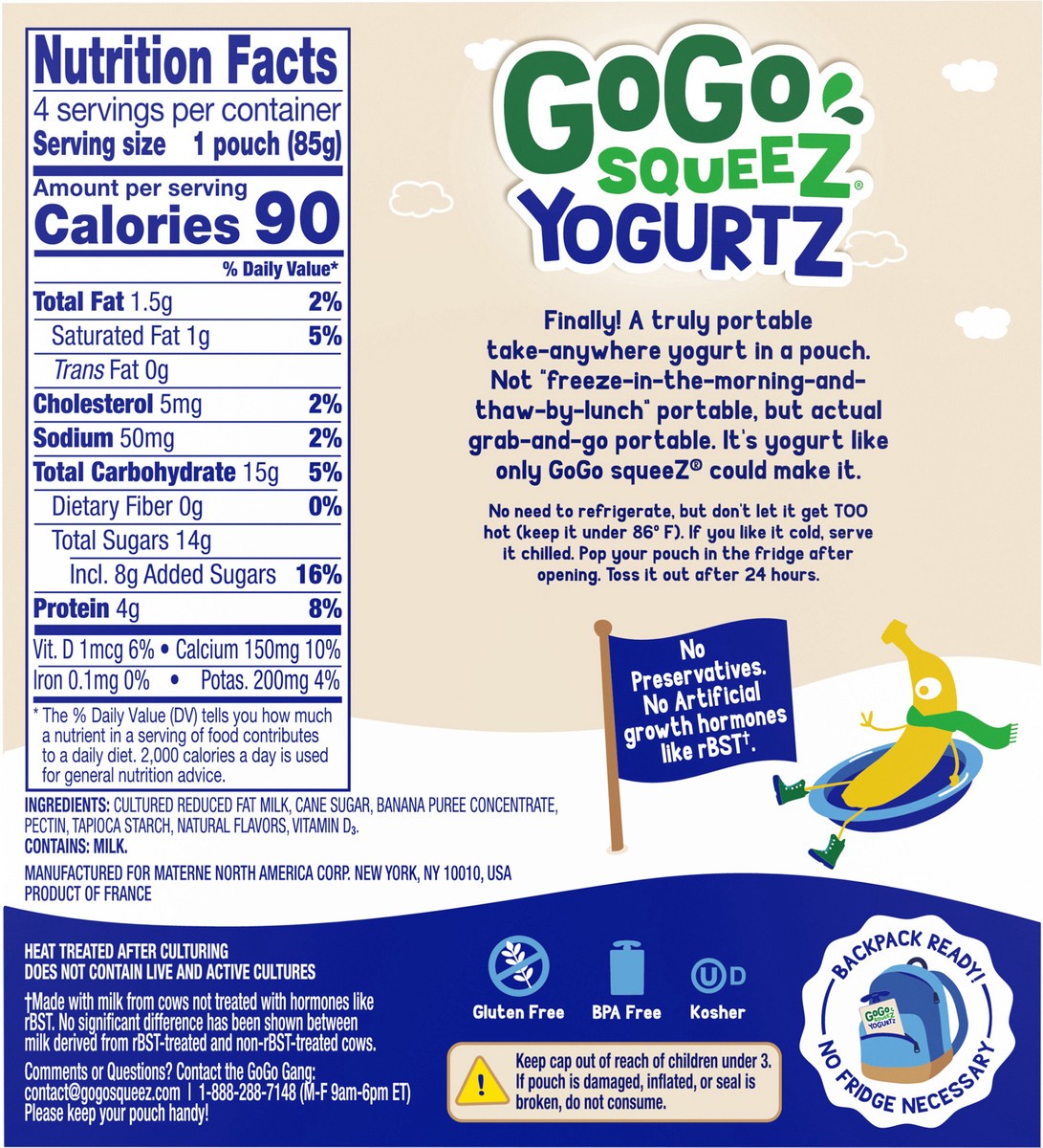 slide 9 of 11, GoGo squeeZ Low Fat Banana Yogurt 4-3 oz, 4 ct