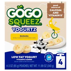 GoGo squeeZ Low Fat Banana Yogurt - 4 x 3 oz