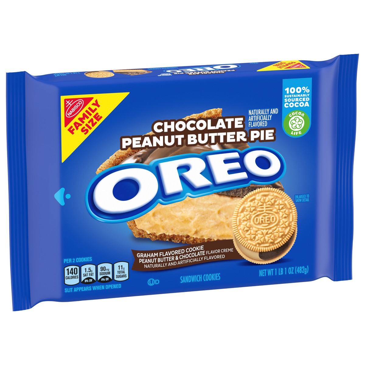 slide 2 of 9, OREO Chocolate Peanut Butter Pie Sandwich Cookies Family Size - 17oz, 1 ct
