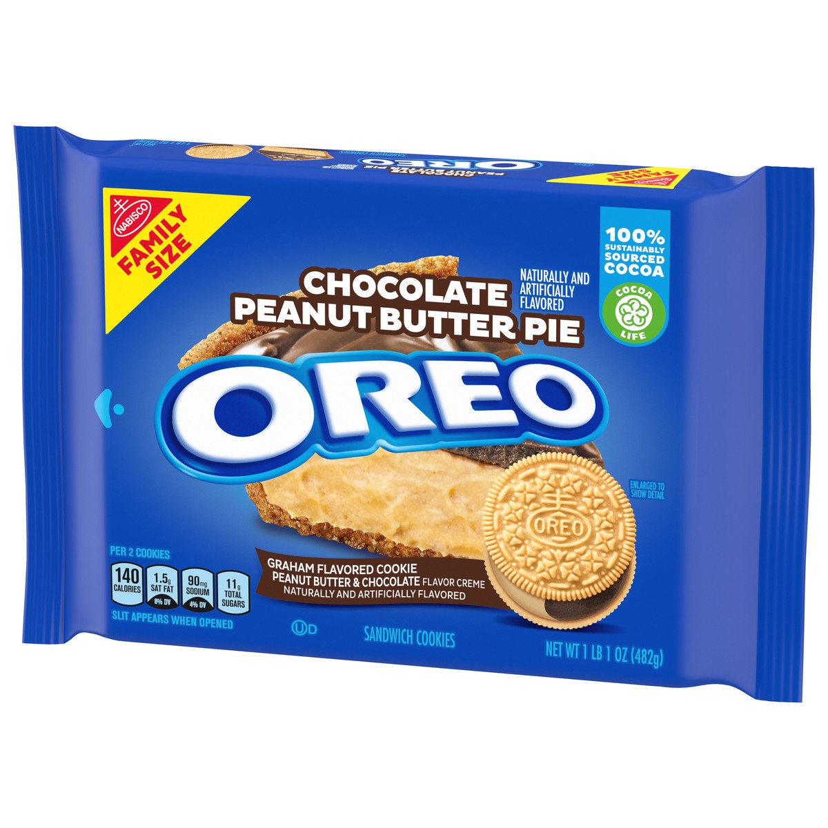slide 3 of 9, OREO Chocolate Peanut Butter Pie Sandwich Cookies Family Size - 17oz, 1 ct