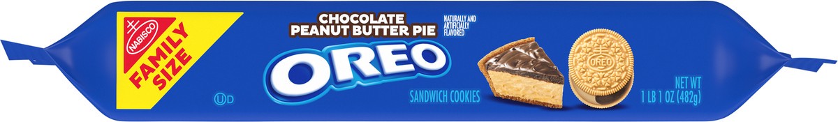 slide 4 of 9, OREO Chocolate Peanut Butter Pie Sandwich Cookies Family Size - 17oz, 1 ct