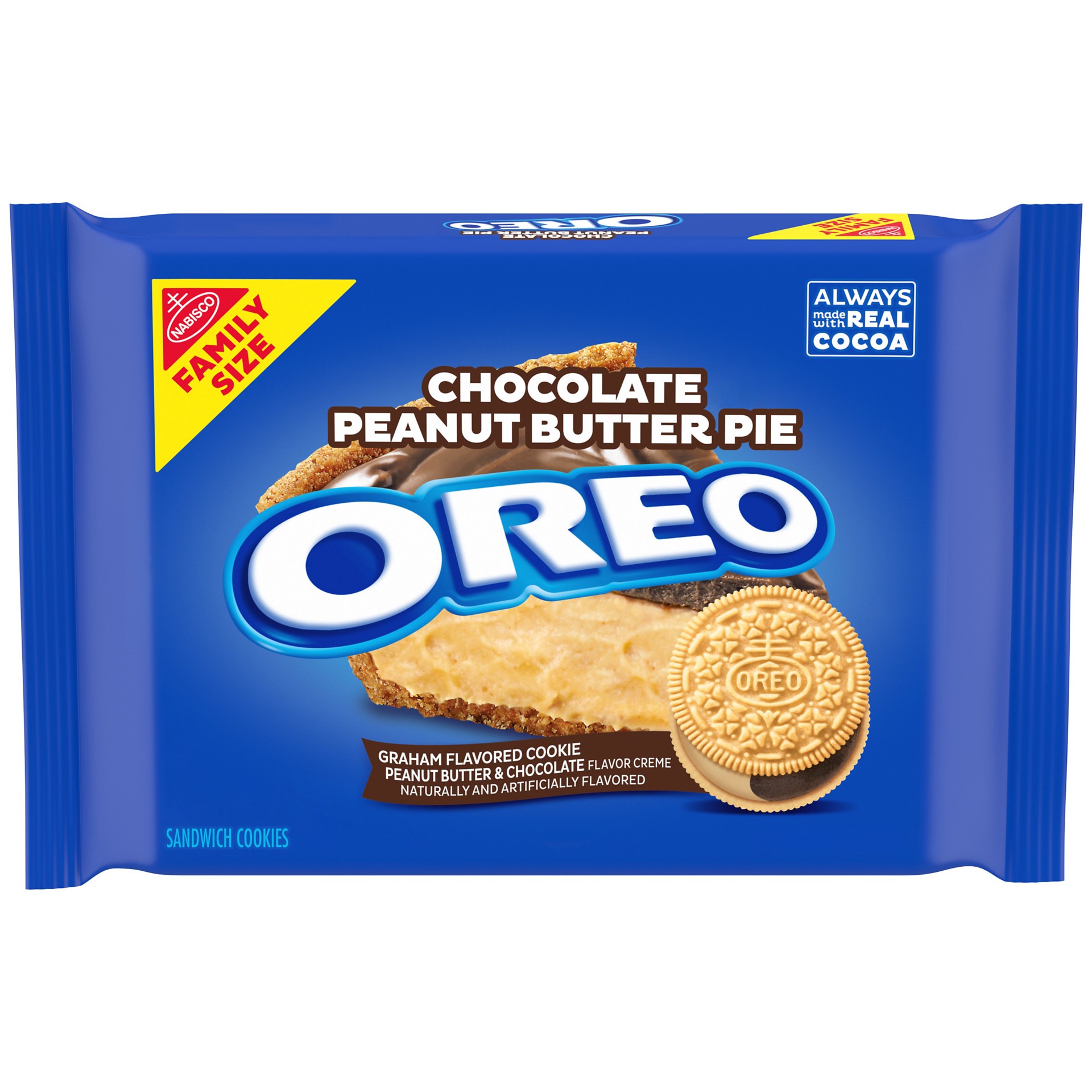 slide 1 of 9, OREO Chocolate Peanut Butter Pie Sandwich Cookies, Family Size, 17 oz, 17 oz