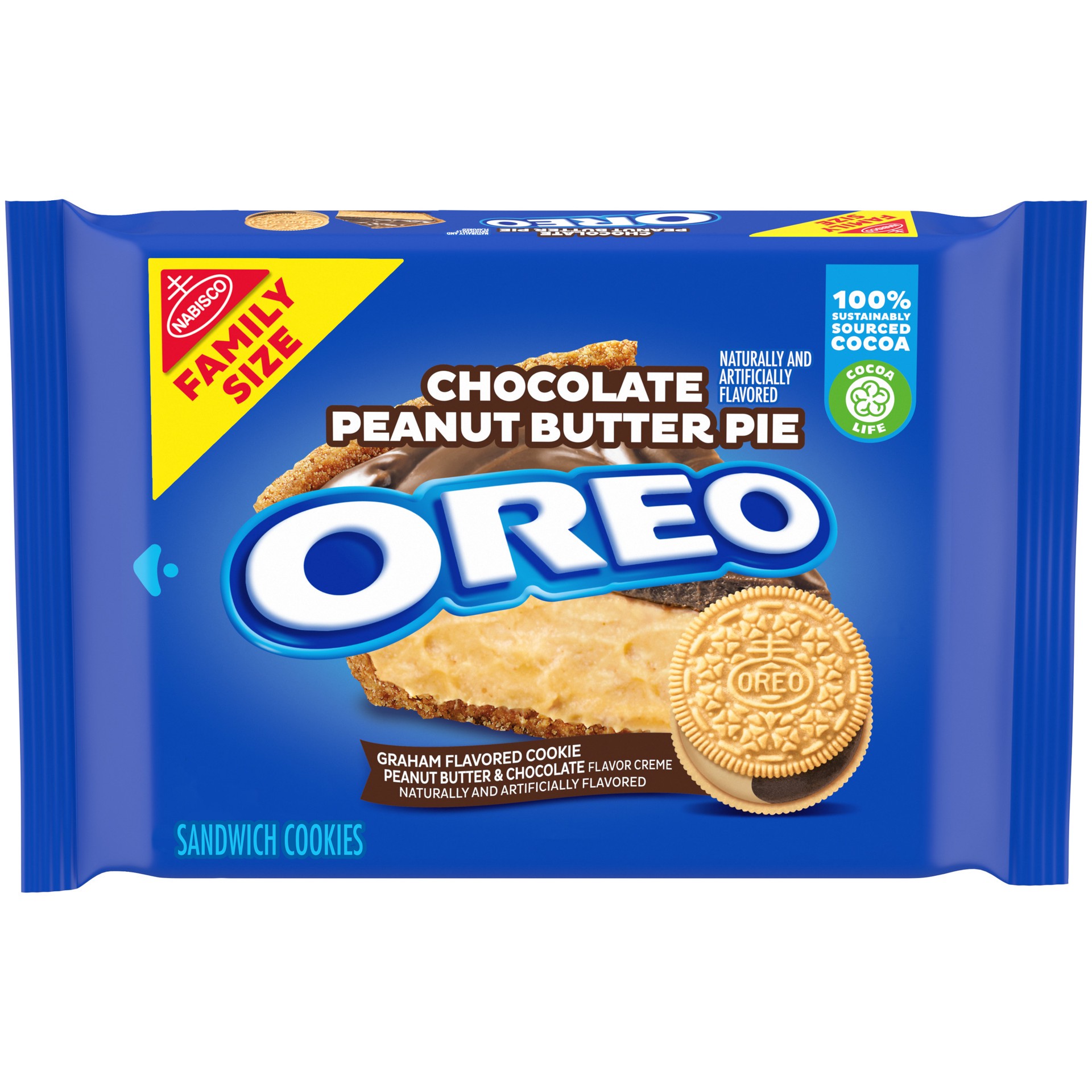 slide 1 of 9, OREO Chocolate Peanut Butter Pie Sandwich Cookies, Family Size, 17 oz, 17 oz