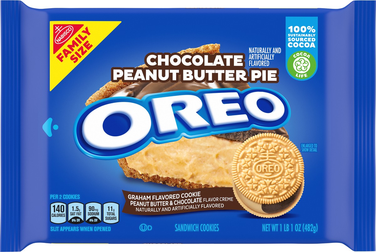 slide 6 of 9, OREO Chocolate Peanut Butter Pie Sandwich Cookies Family Size - 17oz, 1 ct
