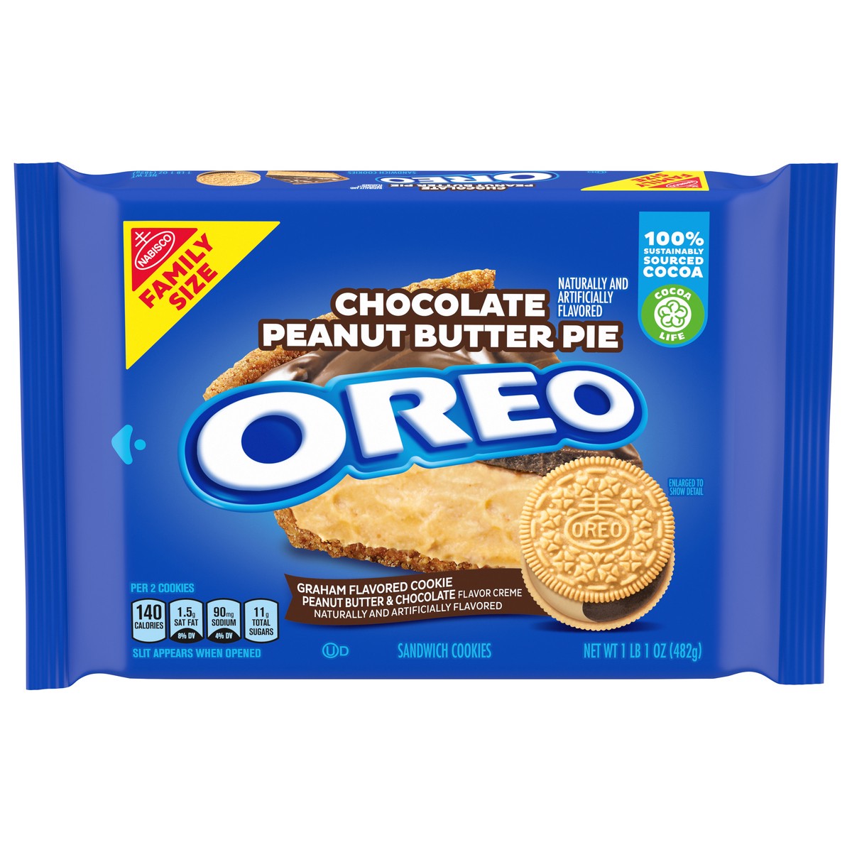 slide 1 of 9, OREO Chocolate Peanut Butter Pie Sandwich Cookies Family Size - 17oz, 1 ct