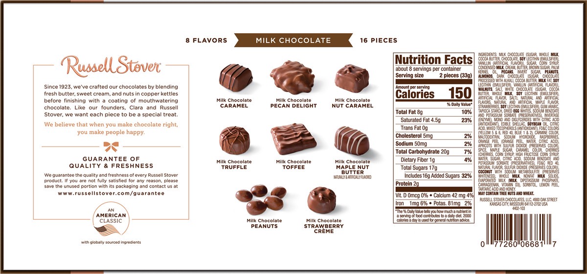 slide 2 of 10, RUSSELL STOVER Valentine's Day Milk Chocolate Assortment Gift Box, 9.4 oz. (16 pieces), 9.4 oz