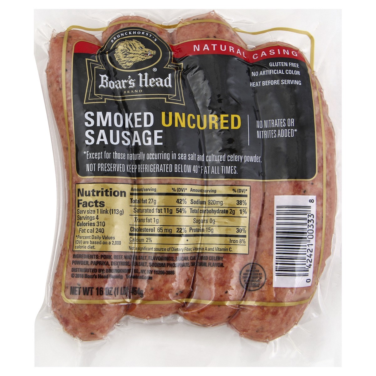 slide 6 of 9, Boar's Head Smoked Uncured Sausage, 16 oz